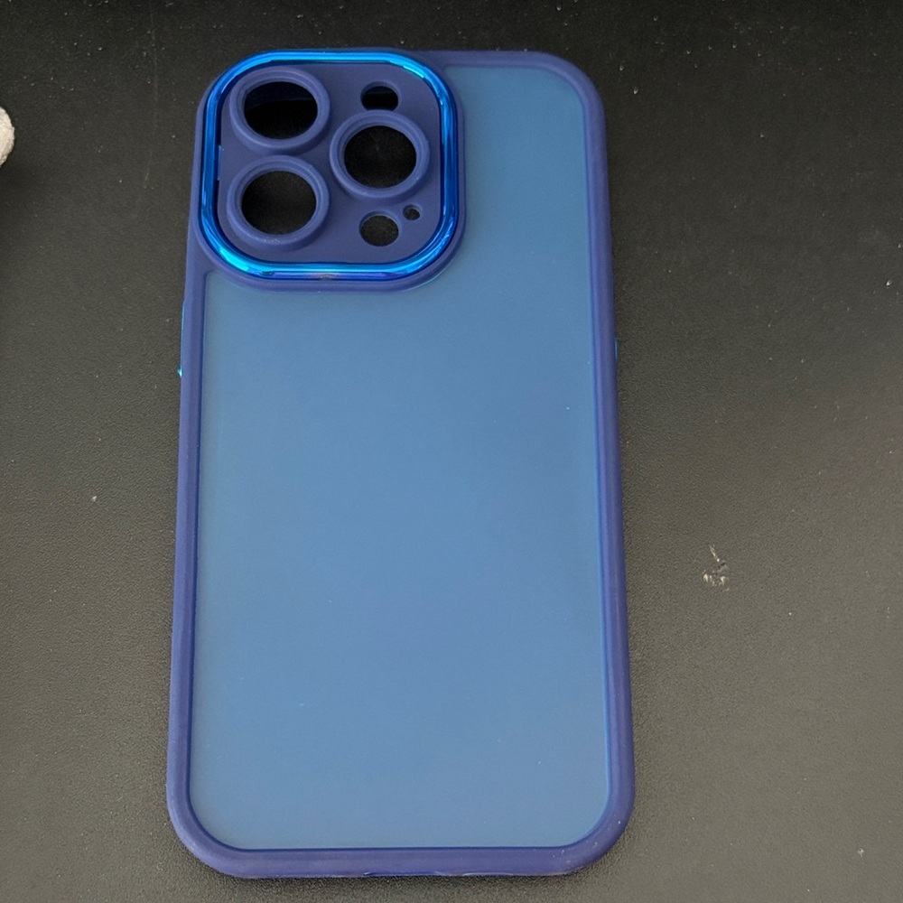Blue Protective Phone Case with Metallic Camera Ring